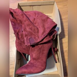 Elegant Burgundy Suede Sexy Gesele_8 Thigh High Boutique Boots